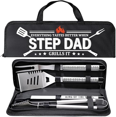 Step Dad Gifts, Gift for Stepdad from Step Daughter on Christmas Grilling Accessories, Heavy Duty Stainless Steel Grill Set BBQ Grill Tools for Outdoor Grill with Aluminum Case, Camping Grill Utensils by Unknown