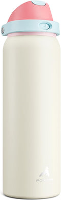 POWCAN 40 oz Large Water Bottle with Handle for Sports: Quick Open Straw and Spout Lid, Leakproof, Carry Handle, Vacuum Insulated Flask with straw for Hiking, Outdoors, Workout, Travel (Breezy Sunday)