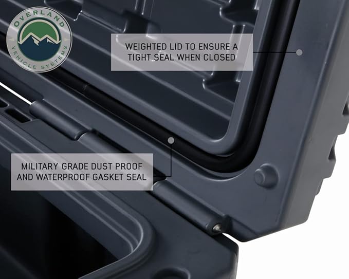 Overland Vehicle Systems 40100011 Dark Gray 95 QT Dry Box Storage with Drain and Bottle Opener | Waterproof Seal | Heavy-Duty Latches and Nylon Handles | Keeps Gear Safe, Dry and Organized