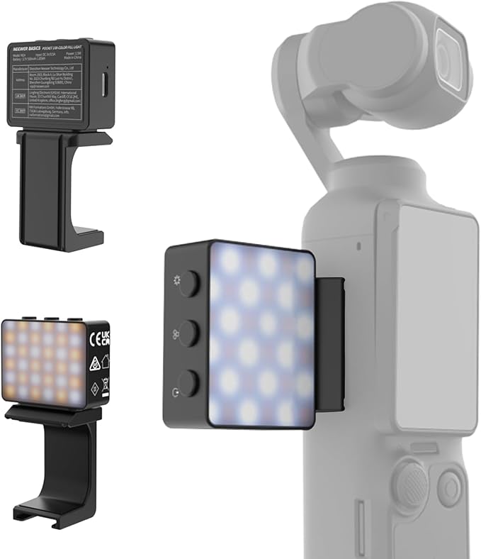 NEEWER Basics Bi Color Magnetic Camera Auxiliary Light Compatible with DJI OSMO Pocket 4 & 3, 1.5W Rechargeable Plastic Mini LED Fill Light Attachment for TikTok Vlog Selfie Video Recording, M24
