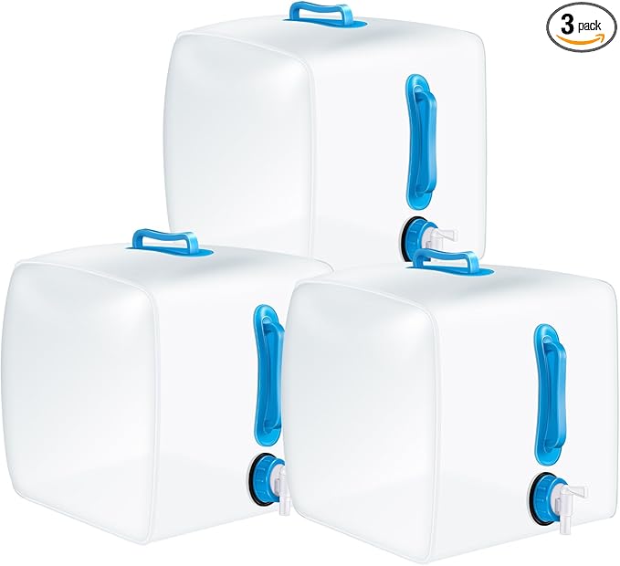 Reallnaive 3 Pack Collapsible Water Container with Spigot, Foldable Camping Water Container Portable Camping Storage Carrier Jug for Outdoors Hiking Emergency Kit Backpack(Blue,5.3 Gallon)