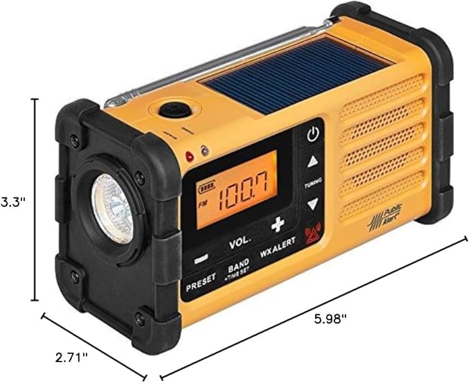 Sangean MMR-88 AM/FM/Weather+Alert Emergency Radio. Solar/Hand Crank/USB/Flashlight, Siren, Smartphone Charger yellow