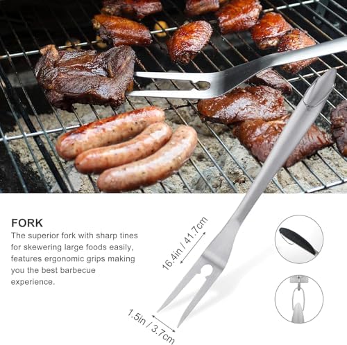 grilljoy 8PCS BBQ Grill Tools Set with Extra Thick Stainless Steel Spatula, Fork, Tongs & Cleaning Brush - Complete Barbecue Accessories Kit with Portable Bag - Perfect Grill Gifts for Father's Day - Image 5