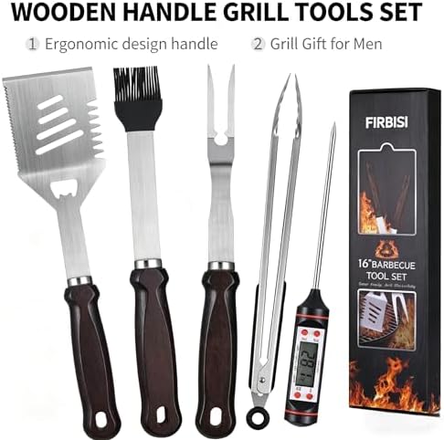Grilling Accessories - 16 Inch Extra Long BBQ Accessories Grill Gifts for Men, Barbecue Grilling Tools Utensils Set with Spatula, Fork, Brush, Tongs, Thermometer - Image 7
