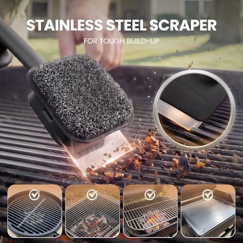ThermoMaven Bristle-Free BBQ Grill Brush - No Wire Risk Steam Cleaner Removes Burnt Grease Fast - 17" Cool-Touch Handle, Scraper & 3 Replaceable Heads for Gas, Charcoal & Cast Iron - Image 4