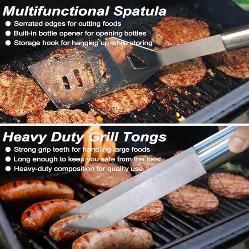 POLIGO 22PCS Heavy Duty BBQ Grill Accessories Set, Non-Slip Grill Tools for Outdoor Grill Set Stainless Steel Grill Utensils Set, Deluxe Grilling Tools Set in Aluminum Case Ideal Gifts for Men Silver - Image 4