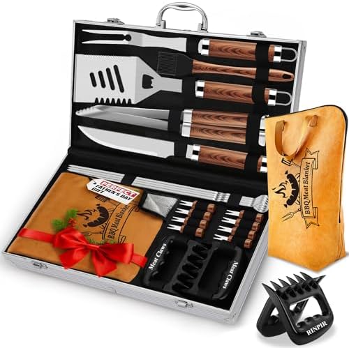 RINPIR 21pcs BBQ Grill Accessories Set with 21” Reusable Meat Blanket Brown by RINPIR