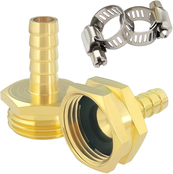 Hooshing 1/4" Garden Hose Repair Kit Male and Female Brass Hose Mender End Repair Connector with Clamps