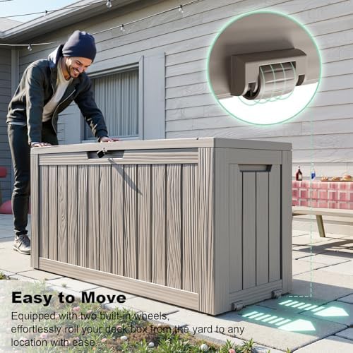 EasyUp 150 Gallon Resin Deck Box, Waterproof Outdoor Storage Box, Grey - Image 3