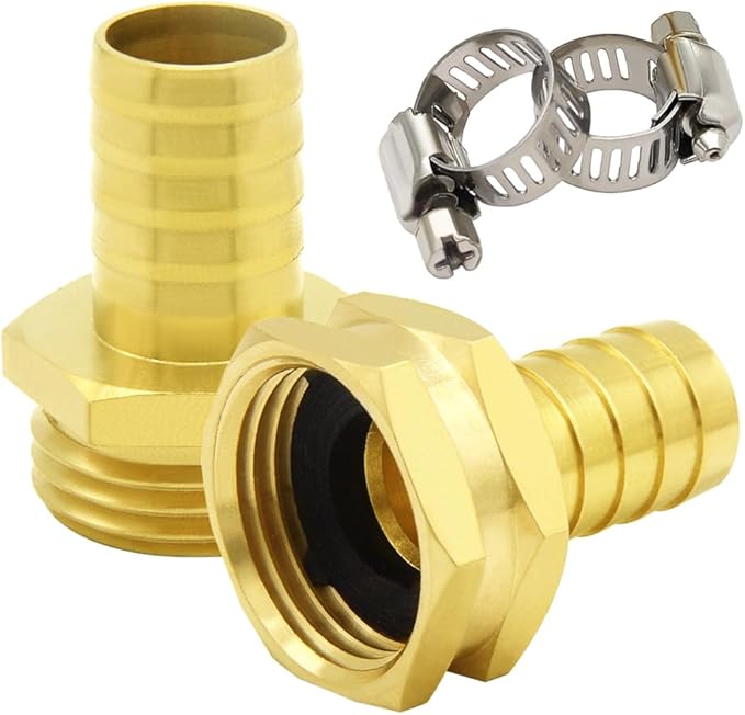 Hooshing 5/8" Brass Garden Hose Repair Kit Male and Female Hose Mender Connectors with Clamps