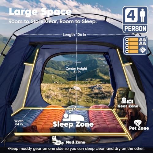 Camping Tent 4 Person, Waterproof Windproof Dome Tent with Rainfly, Easy Setup Portable Tent for Outdoor Camping - Image 3