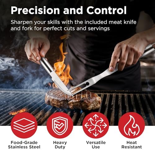 Kaluns Grilling Accessories, Dad Gifts for Fathers Day, Heavy Duty Stainless Steel Grill Set BBQ Grill Accessories for Outdoor Grill with Storage Case and Apron, Best Gifts for Men Dad - Image 5