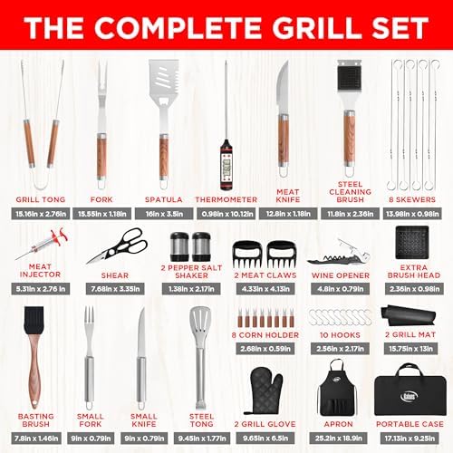 Kaluns 50PC BBQ Grill Tools Set – Heavy Duty Stainless Steel Grill Accessories Kit with Case, Apron, Hooks, Thermometer, Injector, Claws & Mats – Fathers Day Gift for Dad, Men - Image 3