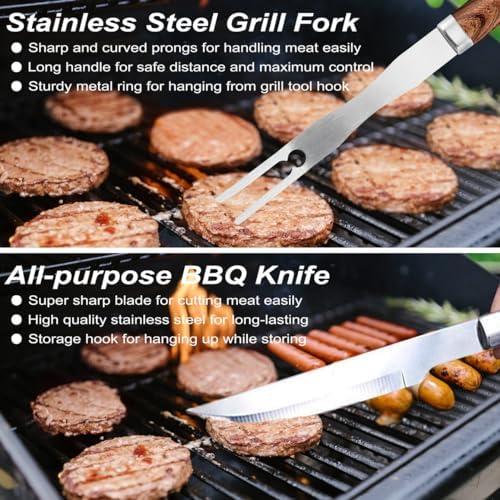 POLIGO 22PCS Heavy Duty BBQ Grill Accessories Set, Non-Slip Grill Tools for Outdoor Grill Set Stainless Steel Grill Utensils Set, Deluxe Grilling Tools Set in Aluminum Case Ideal Gifts for Men Brown - Image 5