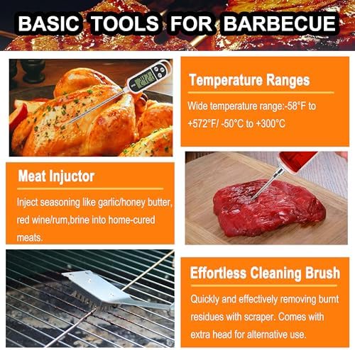 grilljoy 24PCS BBQ Grill Tools Set with Meat Thermometer and Injector - Extra Thick Stainless Steel Fork, Spatula& Tongs - Complete BBQ Accessories in - Perfect Grill Gifts for Father's Day - Image 5