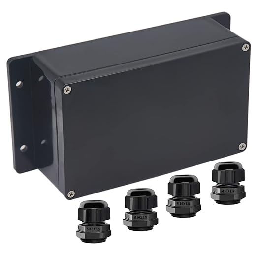 Junction Box IP65 Waterproof ABS Plastic Electrical Project Case Power Junction Boxes, Project Box with Fixed Ear Black 7.87 x4.72 x2.95 inch (200x120x75 mm)