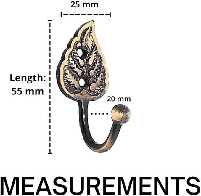 FAPBADRI Multipurpose Hooks, Used to Hang Clothes, Bags, Coats, Curtain Hold Backs, Keys, Colour - Antique Gold, Material - Brass, Leaf Design, Screws and Wallplugs Included, Pack of 10 Pieces