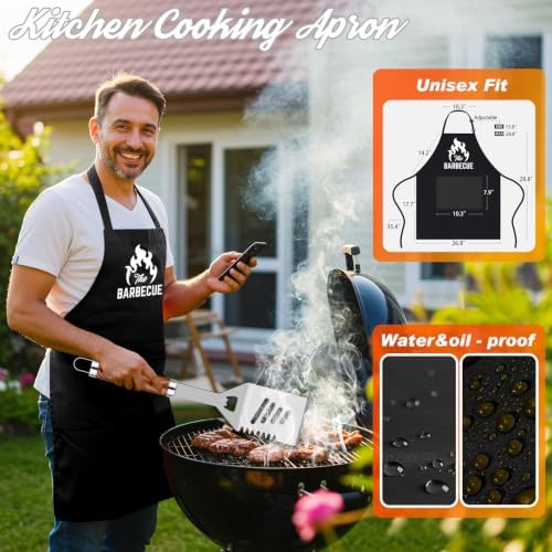 ROMANTICIST 26pcs Grilling Gifts for Men, Dad Gifts for Father's Day, Stainless Steel BBQ Grill Accessories Tools Set, Heavy Duty BBQ Utensils Kit with Apron, Thermometer, Mats in Aluminum Case Brown - Image 3