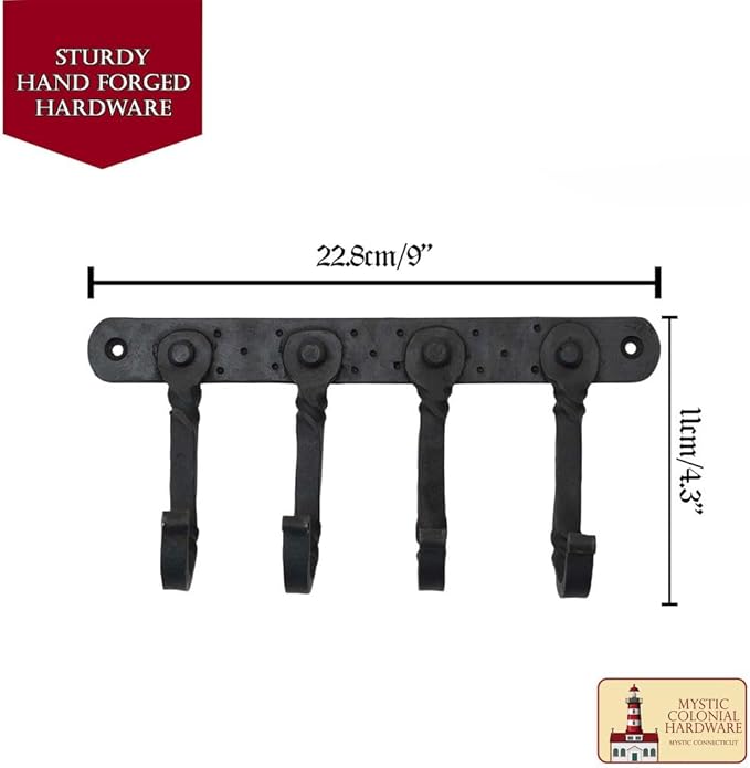 Mystic Colonial Cast Iron Wall Mounted Coat Rack – 4 Hooks