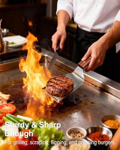 Extra Long and Small Griddle Spatulas and Scraper, Thicker Steel - Image 2