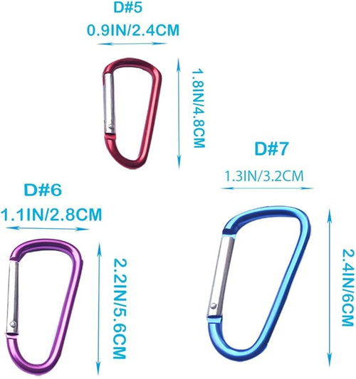 12Pcs Aluminum Carabiner D Ring, Includes Small 1.8" Carbineers, Medium 2.2" D Ring Clip, Biger 2.4" Multipurpose Carabiner Buckles (Each Size Randomly Mixed with 4 Colors).