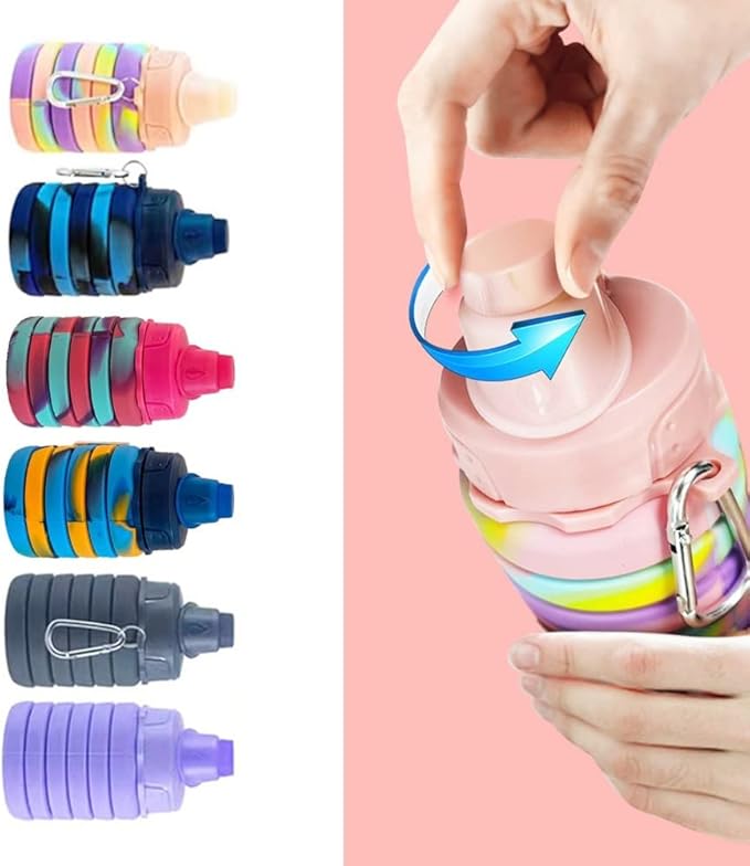 Collapsible Water Bottles 2 pack Travel Water Bottle 500ML Silicone Water Bottles. (Blue Camouflage +Yellow Camouflage)