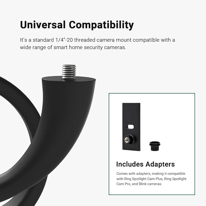 Holicfun Flexible Twist Mount for Indoor and Outdoor Security Cameras, Unversally Compatible with Ring, Blink, Eufy, Google Nest, Wyze, Arlo, Simplisafe and Other Cameras - Black, 2 Pack