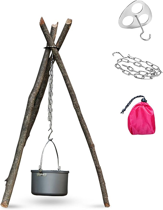Adjustable Camping Tripod for Cooking - Strong Load-Bearing Campfire Grill With Easy Carry And Storage, Ideal for Camping Cookware And Equipment(2pcs)
