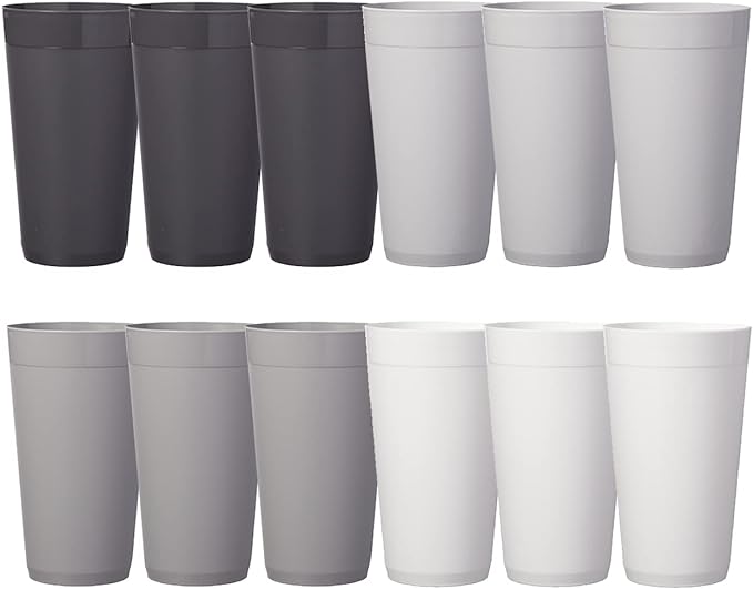 US Acrylic Newport 20 ounce Unbreakable Plastic Stackable Water Tumblers in Grey Stone | Set of 12 Drinking Cups | Reusable, BPA-free, Made in the USA, Top-rack Dishwasher and Microwave Safe | Unbreakable, Stackable, Drinking Cups, Reusable, BPA-free, ...