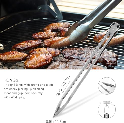 grilljoy 8PCS BBQ Grill Tools Set with Extra Thick Stainless Steel Spatula, Fork, Tongs & Cleaning Brush - Complete Barbecue Accessories Kit with Portable Bag - Perfect Grill Gifts for Father's Day - Image 4