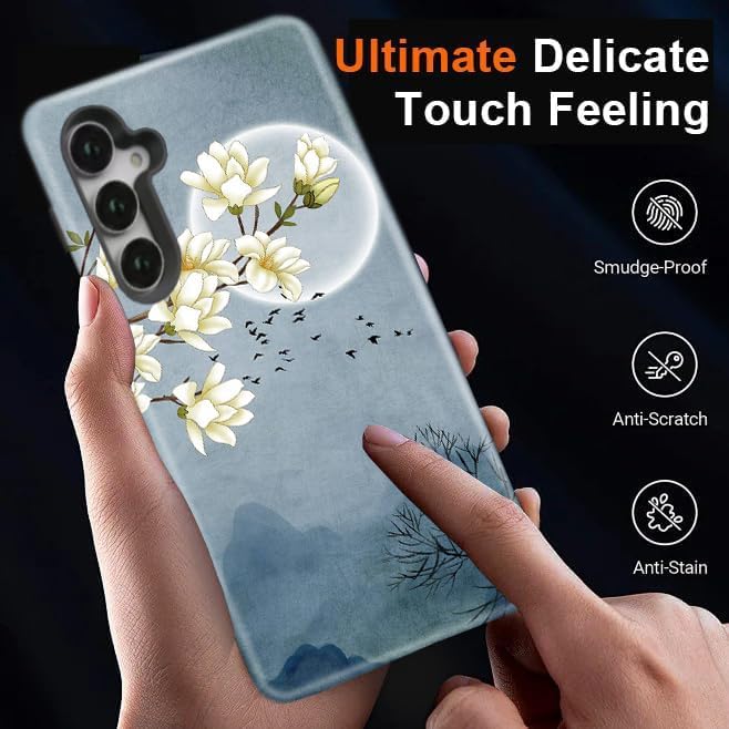 Compatible for Samsung Galaxy S26 Plus 5G Case, Dual Layer Heavy Duty 2 in 1 Shockproof Protective Phone Case,Magnolia Flowers Mountain and Birds