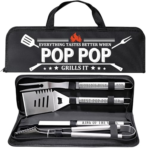 Pop Pop Gifts from Grandkids, Gifts for Poppop Grandparents Day, Grilling Accessories, Heavy Duty Stainless Steel Grill Set BBQ Grill Tools for Outdoor Grill with Aluminum Case, Grill Utensils Set by Unknown