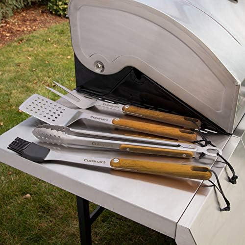 Cuisinart CGS-1100 (Spatula, Locking Tongs, Fork, Basting Brush) 4-Piece Grill Tool Set, Ash Wood Handle - Image 3