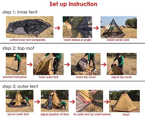 PlayDo Waterproof 380CM/12.5ft Camping Teepee Tent Yurt Tent with Screen for Outdoor Camping Hiking Hunting 4 Persons - Image 5