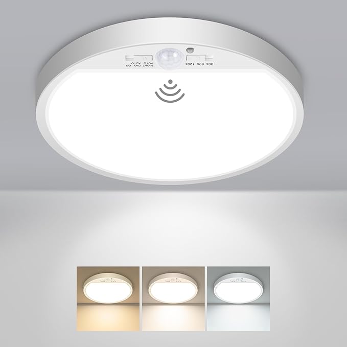 slochi Motion Sensor Light Indoor Hardwired PIR, 3000K/4000K/6500K LED Closet Lights Motion Sensored, 15W 1500LM 7 in, Timer, Motion Activated Flush Mount Ceiling Light for Hallway Wall Pantry, White