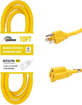 Indoor Outdoor Extension Cord Weatherproof, UL Certified, 10 Gauge 10FT Yellow 3 Prong Heavy Duty, 10/3 SJTW 15A Power Cord for Outdoor Lights, Appliances, Lawn
