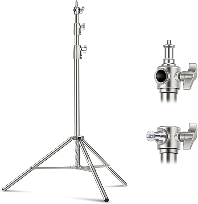 NEEWER 102"/2.6m Stainless Steel Light Stand, Spring Cushioned Heavy Duty Photography Tripod Stand with 1/4” to 3/8” Universal Screw Adapter for Strobe, LED Video Light, Ring Light, Monolight, Softbox