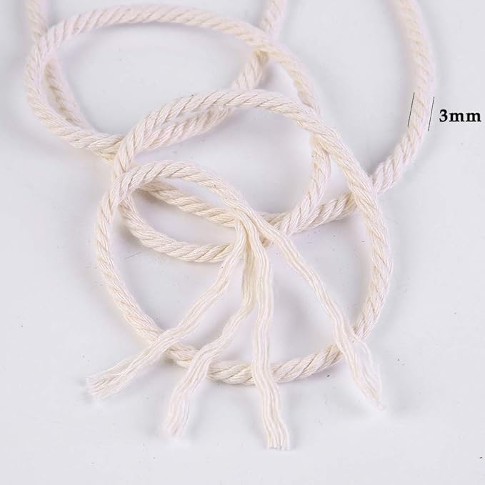 Macrame Cord 3mm x 220Yards 100% Natural Cotton Macrame Rope Cotton Cord for Handmade Macrame Supplies, Wall Hanging, Plant Hangers, Crafts, Knitting, Decorative Projects