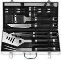 POLIGO 22PCS Heavy Duty BBQ Grill Accessories Set, Non-Slip Grill Tools for Outdoor Grill Set Stainless Steel Grill Utensils Set, Deluxe Grilling Tools Set in Aluminum Case Ideal Gifts for Men Black by POLIGO