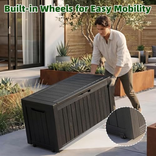 EasyUp 165 Gal Waterproof Deck Box, Lockable Outdoor Storage Boxes, Black - Image 2