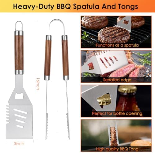 Yoehka BBQ Grilling Accessories Set, 34Pcs Heavy Duty Grill Tools, Brown - Image 2