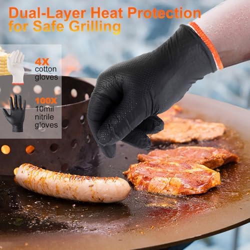 BBQ Gloves Disposable, 10Mil Heavy Duty Nitrile Gloves for Cooking Grilling - Image 3