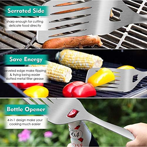 HaSteeL Grilling Utensil Set 18in, Stainless Steel BBQ Accessories Tools with Bag for Outdoor Cooking Camping, Heavy Duty Grill Spatula, Tong, Meat Fork, Basting Brush, Cleaning Brush, Man’s Gift - Image 4
