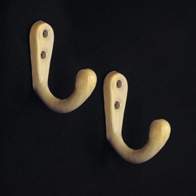 FAPBADRI Multipurpose Hooks, Used to Hang Clothes, Bags, Coats, Curtain Hold Backs, Keys, Colour - Ivory, Material - Aluminium, Screws and Wallplugs Included, Pack of 2 Pieces