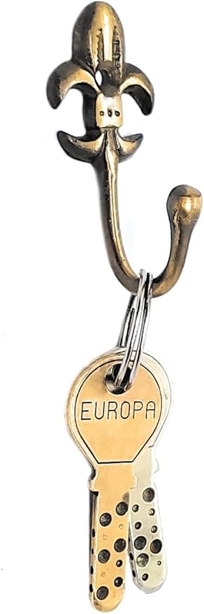 FAPBADRI Multipurpose Hooks, Used to Hang Clothes, Bags, Coats, Curtain Hold Backs, Keys, Colour - Antique Gold, Material - Brass, Royal Design, Screws and Wallplugs Included, Pack of 10 Pieces