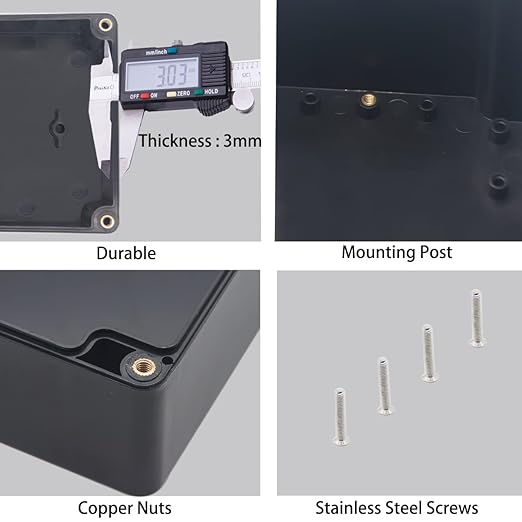 Watertight Junction Box, IP67 Waterproof Project Box Durable ABS Plastic Electronic Enclosure Case for DIY Electrical Project with Wall Fixed Ear 4.53" x 3.54" x 2.17"(115 x 90 x 55 mm) 2Pcs