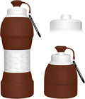 Collapsible Lightweight 20oz Water Bottle, Food-Grade Silicone BPA Free, Foldable Portable Leak Proof Office Travel Cycling Sports Outdoor Water Bottle with Vertical Hook (brown, Short nozzle)