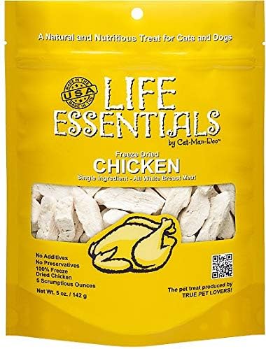 Life Essentials by Cat-Man-Doo | Chicken - 4 Pack of 5oz. Bags | Freeze Dried Chicken Cat & Dog Treats | Healthy, Single Ingredient, Training Treats, High Protein