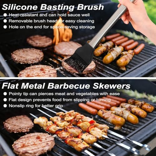POLIGO 22PCS Heavy Duty BBQ Grill Accessories Set, Non-Slip Grill Tools for Outdoor Grill Set Stainless Steel Grill Utensils Set, Deluxe Grilling Tools Set in Aluminum Case Ideal Gifts for Men Silver - Image 6