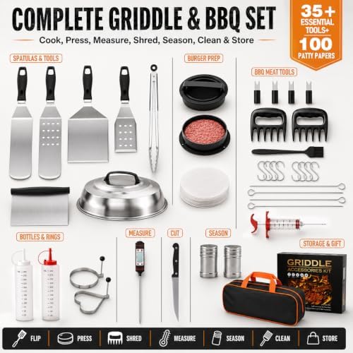 139 PCS Griddle Accessories Kit for Blackstone and Camp Chef, Flat Top Grill Tools Set with Enlarged Spatulas, Professional Burger Press Set with Patty Maker and Carry Bag for Outdoor BBQ - Image 2